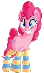 Size: 1150x1891 | Tagged: safe, artist:january3rd, derpibooru import, pinkie pie, earth pony, pony, blushing, clothes, cute, diapinkes, female, mare, simple background, smiling, socks, solo, striped socks, transparent background