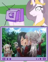 Size: 578x750 | Tagged: derpibooru import, exploitable meme, fate/kaleid liner prisma illya, female, lesbian, meme, obligatory pony, princess celestia, princess molestia, suggestive, tv meme