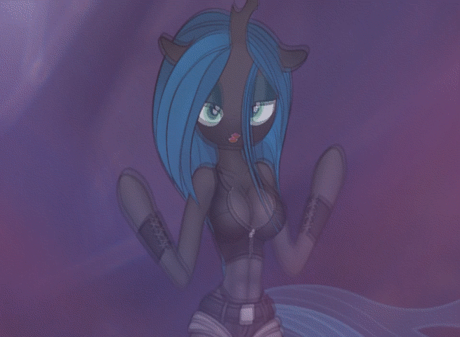 Size: 655x480 | Tagged: suggestive, artist:eqamrd, derpibooru import, queen chrysalis, anthro, unguligrade anthro, abs, animated, arm hooves, bouncing, bouncing breasts, breasts, busty queen chrysalis, cleavage, dance party, dancing, female, gif party, jiggle, solo, solo female, stupid sexy chrysalis, video, youtube link
