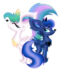 Size: 822x973 | Tagged: artist:zoevulpez, cute, derpibooru import, ear fluff, eyes closed, fennec fox, fluffy, frown, princess celestia, princess luna, safe, simple background, smiling, species swap, transparent background, vector