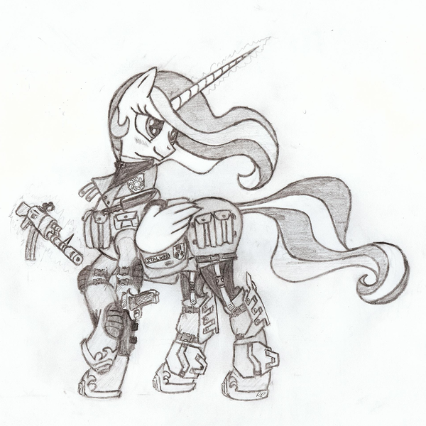 Size: 1920x1920 | Tagged: ak-47, ak-74, armor, artist:kr4k40, beretta, blushing, crossover, derpibooru import, gun, monochrome, pistol, princess celestia, rifle, safe, s.t.a.l.k.e.r., traditional art, weapon