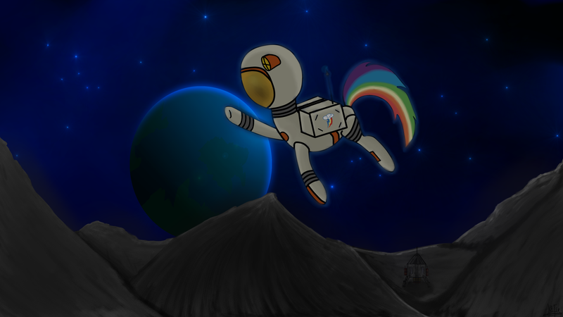 Size: 3840x2160 | Tagged: artist:katsu, astrodash, astronaut, clothes, moon, planet, rainbow dash, safe, solo, space, spacesuit