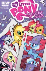 Size: 1988x3056 | Tagged: angel bunny, apple bloom, applejack, artist:billforster, card, cover, cover art, derpibooru import, doves, fluttershy, hat, idw, idw advertisement, magic trick, poker, rabbit, rarity, safe, spoiler:comic, spoiler:comic21, top hat, trixie