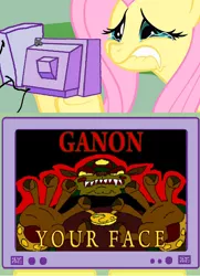 Size: 560x772 | Tagged: cd-i, derpibooru import, exploitable meme, fluttercry, fluttershy, ganon, lady gaga, link: the faces of evil, meme, obligatory pony, safe, the legend of zelda, tv meme, youtube poop