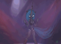 Size: 655x480 | Tagged: suggestive, artist:eqamrd, derpibooru import, queen chrysalis, anthro, abs, animated, arm hooves, bouncing, bouncing breasts, breasts, busty queen chrysalis, cleavage, dancing, female, solo, solo female, stupid sexy chrysalis, video