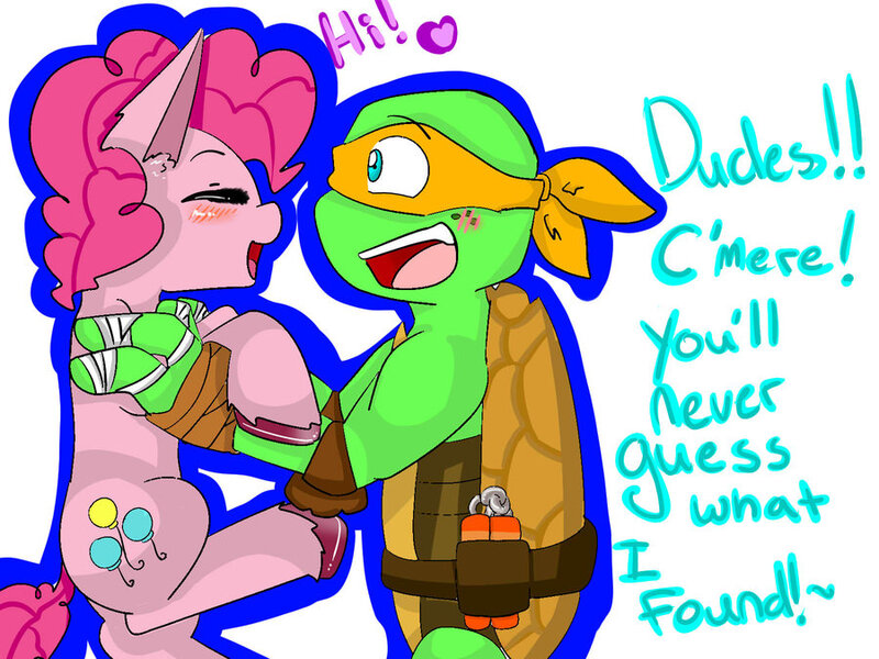 Size: 900x675 | Tagged: artist:frannie90164, crossover, crossover shipping, derpibooru import, michelangelo, pinkey, pinkie pie, safe, teenage mutant ninja turtles, tmnt 2012