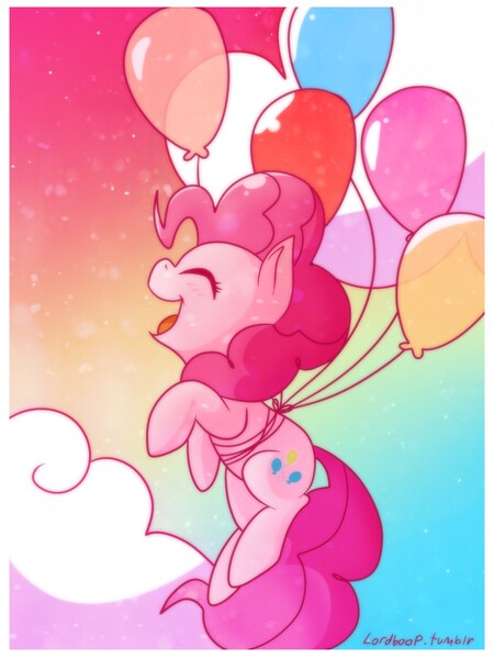 Size: 960x1280 | Tagged: safe, artist:lordboop, derpibooru import, part of a set, pinkie pie, earth pony, pony, balloon, cloud, cute, diapinkes, female, mare, open mouth, profile, sky, solo, then watch her balloons lift her up to the sky