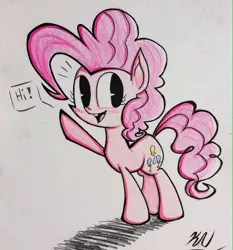 Size: 1135x1219 | Tagged: artist:pelate, derpibooru import, hi, pinkie pie, safe, solo, traditional art