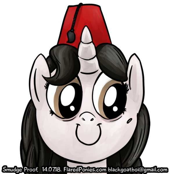 Size: 1000x1000 | Tagged: safe, artist:smudge proof, derpibooru import, oc, oc:smudge proof, unofficial characters only, pony, unicorn, avatar, c:, commission, fez, hat, mugshot, portrait, smiling, solo