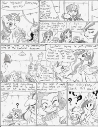 Size: 933x1212 | Tagged: artist:joelashimself, comic, derpibooru import, fluttershy, monochrome, oc, pinkie pie, princess celestia, princess luna, rarity, safe, shining armor, the forgotten element