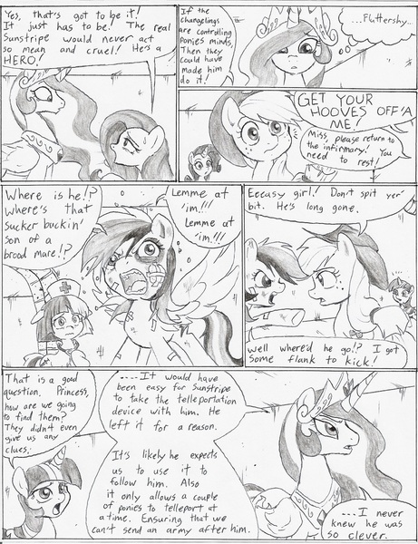 Size: 1017x1324 | Tagged: applejack, artist:joelashimself, comic, derpibooru import, fluttershy, monochrome, princess celestia, rainbow dash, rarity, semi-grimdark, the forgotten element, twilight sparkle