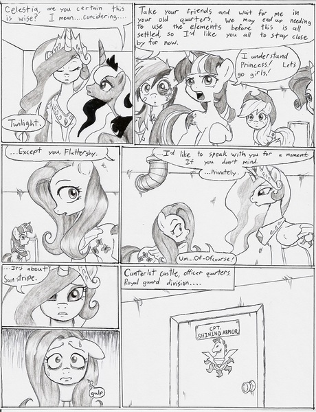 Size: 977x1275 | Tagged: applejack, artist:joelashimself, comic, derpibooru import, fluttershy, monochrome, pinkie pie, princess celestia, princess luna, rainbow dash, rarity, safe, the forgotten element, twilight sparkle