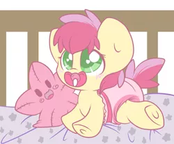 Size: 1363x1128 | Tagged: safe, artist:starlightlore, derpibooru import, apple sprout, pony, baby, baby pony, diaper, foal, pacifier, solo, underhoof