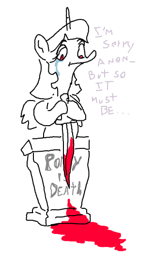 Size: 318x540 | Tagged: grimdark, artist:the_whistler, derpibooru import, twilight sparkle, twilight sparkle (alicorn), oc, oc:anon, alicorn, pony, betrayal, bizarre, blood, crying, death, drawplanet, female, flockdraw, loss, macabre, mare, sad, sadness, strange, tragedy, tragic, vengeance