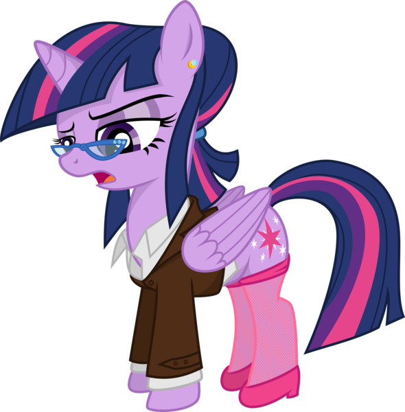 Size: 8000x8130 | Tagged: suggestive, artist:lockerobster, derpibooru import, twilight sparkle, twilight sparkle (alicorn), alicorn, pony, absurd resolution, alternate hairstyle, clothes, earring, female, glasses, mare, shoes, simple background, solo, stockings, suit, teacher, transparent background, twilight's professional glasses, vector