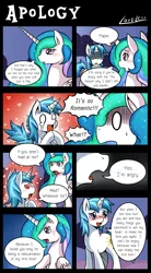 Size: 1000x1815 | Tagged: safe, artist:vavacung, derpibooru import, princess celestia, oc, oc:paper mache, pony, comic:to love god - to love mortal, blushing, canon x oc, comic, crying, female, mare, open mouth, smiling, sweat