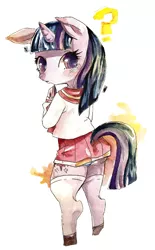 Size: 304x490 | Tagged: artist:usagi, clothes, cosplay, derpibooru import, panties, pixiv, safe, school uniform, skirt, solo, striped underwear, twilight sparkle, underwear, upskirt