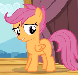 Size: 1035x993 | Tagged: derpibooru import, flight to the finish, lip bite, sad, safe, scootaloo, scootasad, screencap, solo