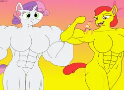 Size: 3105x2263 | Tagged: anthro, apple bloom, apple brawn, artist:furrymusclegrowthfan, breasts, cutie mark crusaders, derpibooru import, female, fetish, giant anthro, giantess, macro, muscle fetish, muscles, nudity, scootaloo, strongaloo, suggestive, sweetie barbell, sweetie belle, tiny