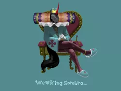 Size: 1024x768 | Tagged: safe, artist:bgn, derpibooru import, king sombra, anthro, blue background, clothes, crown, katamari damacy, king of all cosmos, male, simple background, slippers, wtf