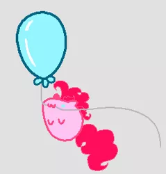 Size: 273x285 | Tagged: :3, artist:macroscopicponies, balloon, bubble berry, cute, derpibooru import, floating, flying, gray background, nom, pinkie pie, rule 63, safe, simple background, small, solo, then watch her balloons lift her up to the sky