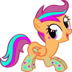 Size: 1883x1857 | Tagged: safe, artist:swearn, derpibooru import, scootaloo, saiyan, dragon ball z, image, png, rainbow power, rainbow power-ified, simple background, solo, super saiyan, transparent background, vector