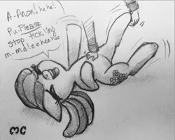 Size: 1083x860 | Tagged: anon in equestria, artist:mcponyponypony, cheerilee, laughing, no tail, oc, oc:anon, safe, tickling, traditional art