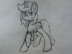 Size: 960x720 | Tagged: safe, artist:unicron, derpibooru import, oc, oc:incendia, unofficial characters only, pony, monochrome, solo, traditional art