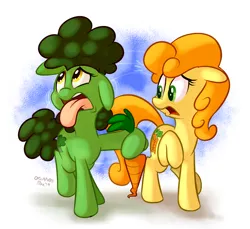 Size: 1200x1100 | Tagged: artist:thedoggygal, broccoli, carrot, carrot top, derpibooru import, food pony, golden harvest, oc, original species, safe