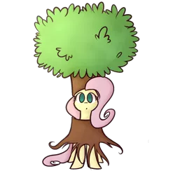 Size: 1024x1000 | Tagged: artist:flutternutpie, clothes, costume, derpibooru import, fluttershy, fluttertree, looking at you, :o, safe, simple background, solo, transparent background, tree, tree costume