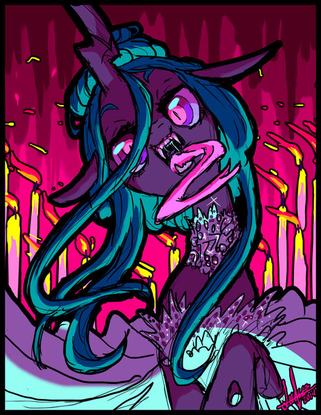 Size: 900x1165 | Tagged: safe, artist:candys-killer, derpibooru import, queen chrysalis, changeling, changeling queen, female, solo, tongue out