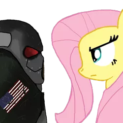 Size: 700x700 | Tagged: artist:wolfabio, crossover, fallout, fallout 2, fluttershy, frank horrigan, safe, staring contest
