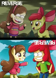 Size: 1181x1633 | Tagged: safe, artist:the-butch-x, derpibooru import, apple bloom, ponified, equestria girls, crossover, equestria girls outfit, gravity falls, mabel pines, role reversal