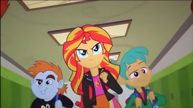 Size: 961x538 | Tagged: safe, derpibooru import, screencap, snails, snips, sunset shimmer, equestria girls, antagonist