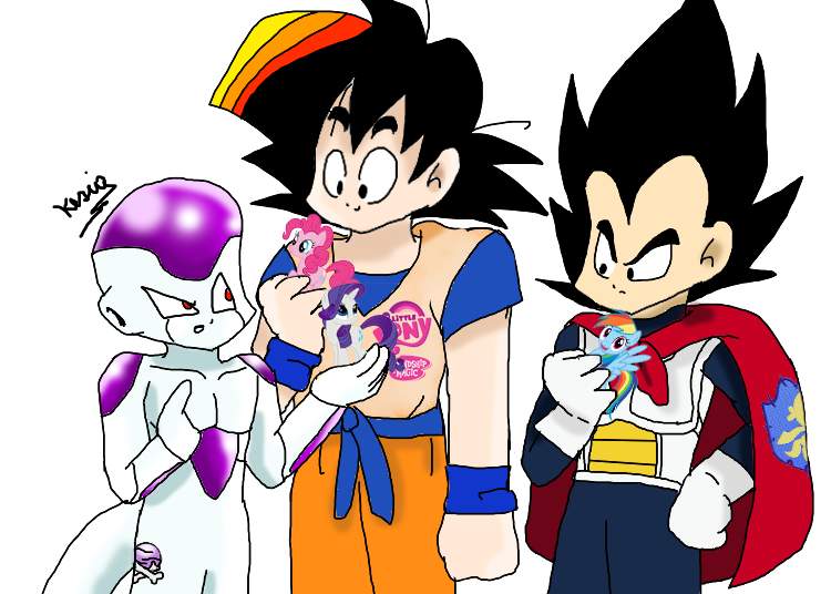 Size: 750x536 | Tagged: artist:kesia-chan, derpibooru import, dragon ball z, frieza, goku, pinkie pie, rainbow dash, rarity, safe, vegeta