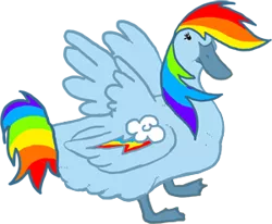 Size: 300x247 | Tagged: artist:weloveducks, derpibooru import, duck, op, rainbow dash, rainbow dash is a duck, rainbow duck, safe, solo, species swap