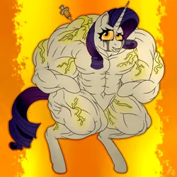 Size: 1024x1024 | Tagged: safe, artist:sovereignbooty, derpibooru import, rarity, pony, bipedal, blank flank, fetish, muscle fetish, muscles, ripped rarity, running makeup, steroids, syringe, vein, yellow eyes