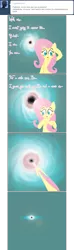 Size: 633x2148 | Tagged: safe, artist:bobby schroeder, derpibooru import, fluttershy, accretion disk, ask, black hole, comic, diane pie, fluttershy replies, solo, spaghettification, tumblr, wat