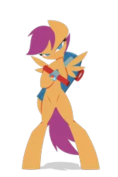 Size: 1280x1920 | Tagged: safe, artist:hoverrover, derpibooru import, rainbow dash, scootaloo, pegasus, pony, bipedal, female, filly, foal, hooves, lineless, looking at you, scooter, simple background, solo, spread wings, standing, transparent background, vector, wings