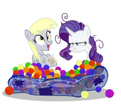 Size: 1200x1100 | Tagged: safe, artist:kyle23emma, artist:pixelkitties, derpibooru import, derpy hooves, rarity, pegasus, pony, ball pit, dashcon, female, mare, message, simple background, transparent background