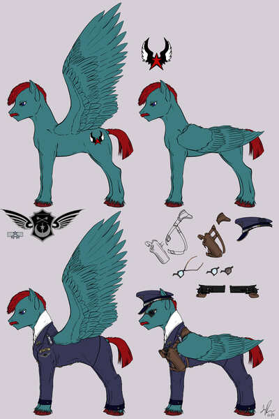 Size: 2000x3000 | Tagged: safe, artist:kibugamikenzo, derpibooru import, oc, oc:swept wing, unofficial characters only, pegasus, pony, fallout equestria, air force, aviator glasses, clothes, gun, ppc, revolver, uniform, weapon