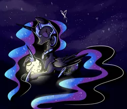 Size: 3500x3000 | Tagged: artist:bonbrony, derpibooru import, eyes closed, high res, lying, nicemare moon, nightmare moon, safe, smiling, solo, tangible heavenly object