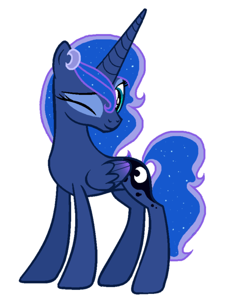 Size: 763x971 | Tagged: alternate hairstyle, artist:celinesparkle, derpibooru import, princess luna, safe, simple background, solo, wink