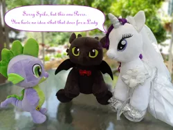 Size: 1024x768 | Tagged: artist:neysanight, build-a-bear, crossover shipping, derpibooru import, how to train your dragon, irl, photo, plushie, rarity, rarity plushie, spike, spike plushie, suggestive, toothless the dragon