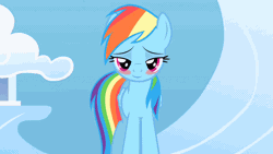 Size: 950x534 | Tagged: safe, artist:dtkraus, derpibooru import, edit, screencap, rainbow dash, pony, sonic rainboom (episode), animated, bedroom eyes, blushing, estrus, female, horses doing horse things, looking at you, mare, solo, stupid sexy rainbow dash, tail flick