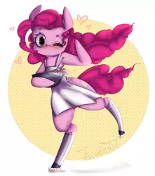 Size: 1808x2048 | Tagged: apron, artist:yukomaussi, clothes, derpibooru import, heart, naked apron, pinkie pie, safe, solo