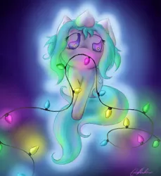 Size: 550x600 | Tagged: safe, artist:spectralpony, derpibooru import, oc, oc:okiku, unofficial characters only, ghost, ghost pony, christmas lights, monster mare, solo