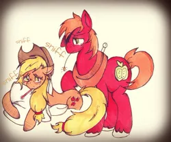 Size: 500x413 | Tagged: artist needed, source needed, safe, derpibooru import, applejack, big macintosh, earth pony, pony, cold, fever, male, pillow, sick, solo, stallion, thermometer