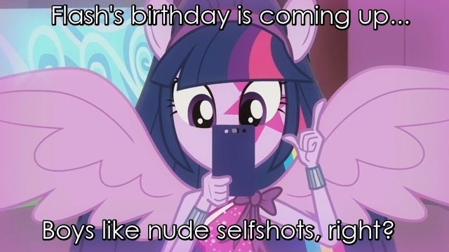 Size: 640x360 | Tagged: suggestive, derpibooru import, edit, edited screencap, screencap, flash sentry, twilight sparkle, equestria girls, perfect day for fun, rainbow rocks, caption, female, flashlight, image macro, implied shipping, male, meme, phone, ponied up, selfie, shipping, solo, straight