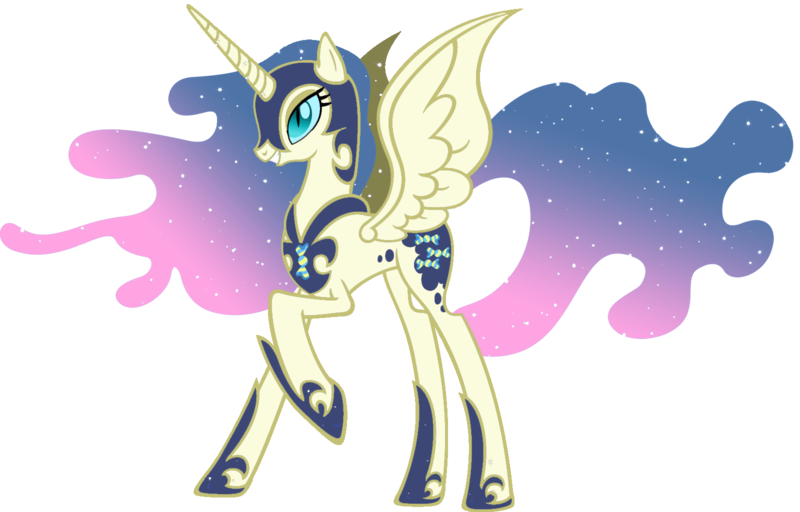 Size: 1600x1024 | Tagged: safe, artist:doctorxfizzle, derpibooru import, bon bon, sweetie drops, alicorn, pony, alicornified, ethereal mane, female, gradient mane, mare, nightmare bonbon, race swap, raised hoof, recolor, slit pupils, solo, starry mane